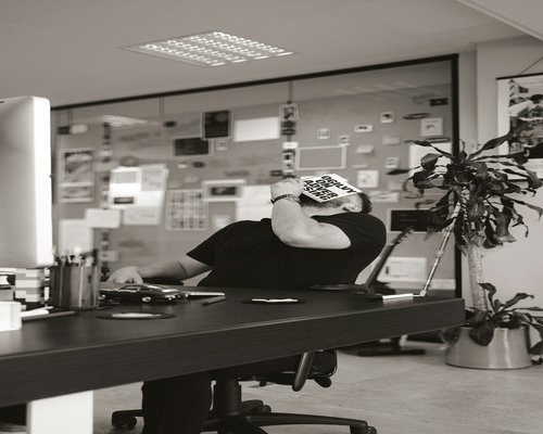 Taking a break at the office away from desk